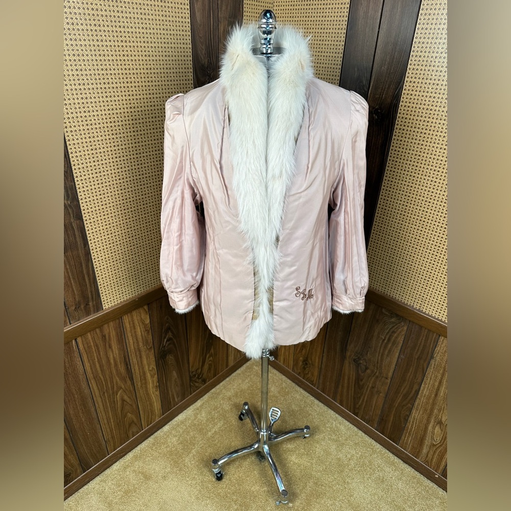 BEAUTIFUL VINTAGE HIGBEE’S IVORY MINK & FOX COLLAR FUR COAT JACKET SIZE MEDIUM - Picture 6 of 12